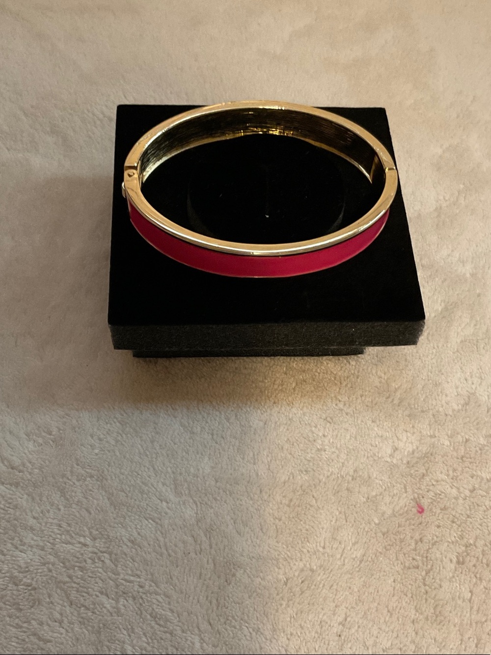 Gold-Tone Hinged Bracelet with Pink Enamel Inlay